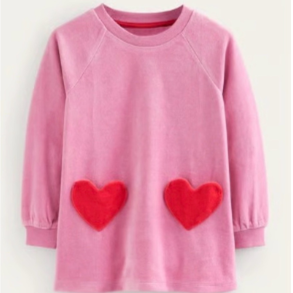 Mini Boden Pink Velour Heart Pocket Tunic 7-8Y